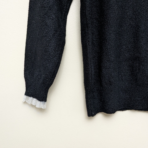 NWOT Talbots Black & White Pearl Long Sleeve Tulle Neck Sweater Size M & L - Picture 3 of 8